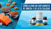 Cómo Elegir un Suplemento de Omega 3 de Altísima Calidad 6 Guía visual sobre cómo elegir un suplemento de Omega 3 de altísima calidad, mostrando fuentes naturales y botes de cápsulas.