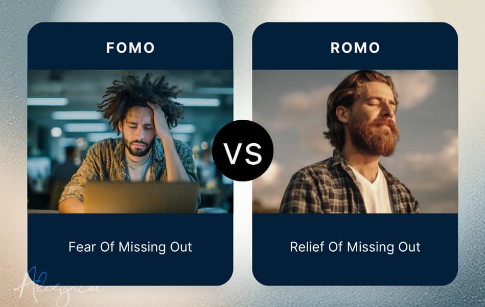 Ilustración que muestra la diferencia entre FOMO y qué es ROMO